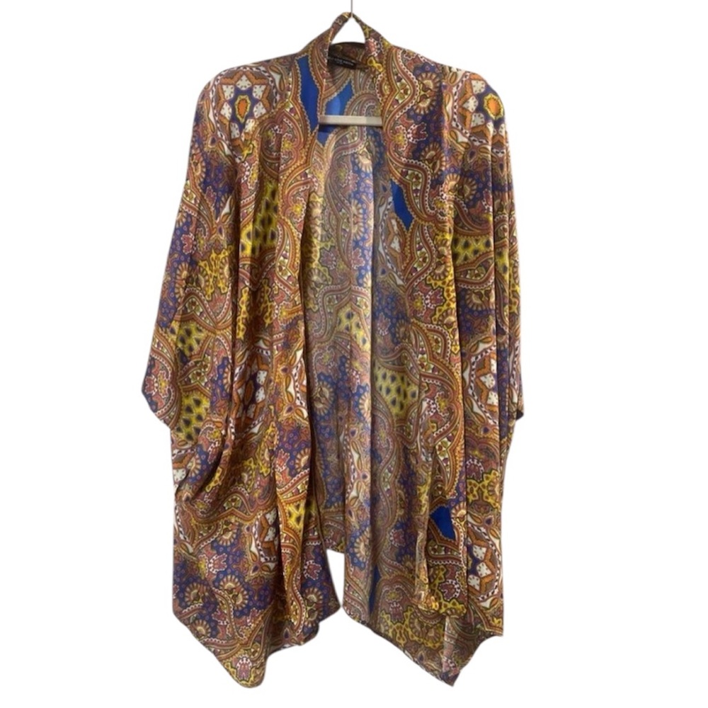Cha Cha Vente Floral Open Front Lined Kimono Colorful Paisley‎ Sz L